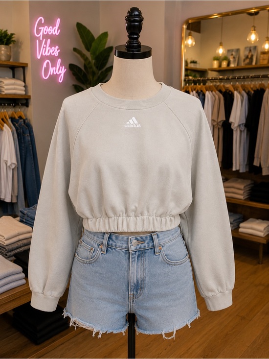 adidas Tops - adidas light teal Gray Cropped Crewneck Sweatshirt